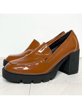 New! Blondo Josie Cognac Patent Heeled Loafer 11